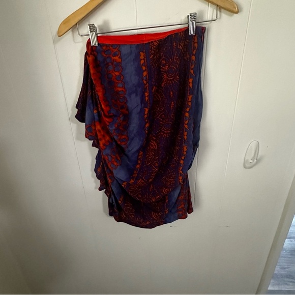 Eva Franco Orange and Blue Asymmetrical Mini Skirt - Picture 2 of 4
